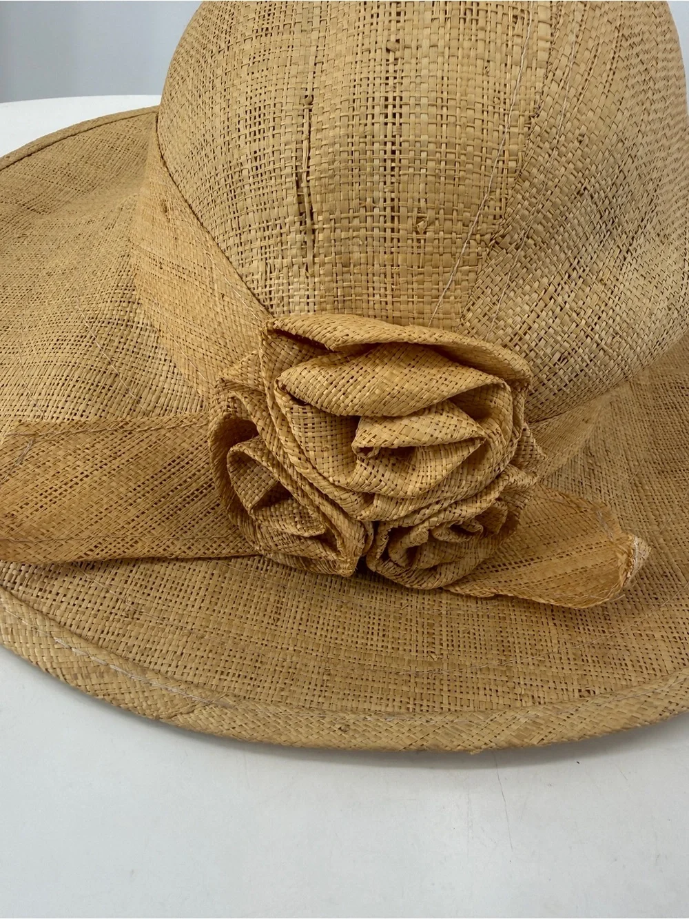 Vintage Lord & Taylor Florette Wide Brim Natural Paper Straw Floral Womens Hat